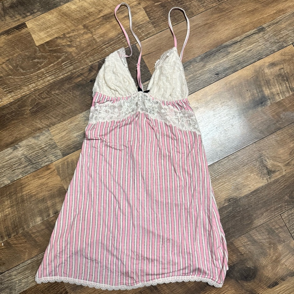 Victoria's Secret Pink and White Striped Lace Chemise
